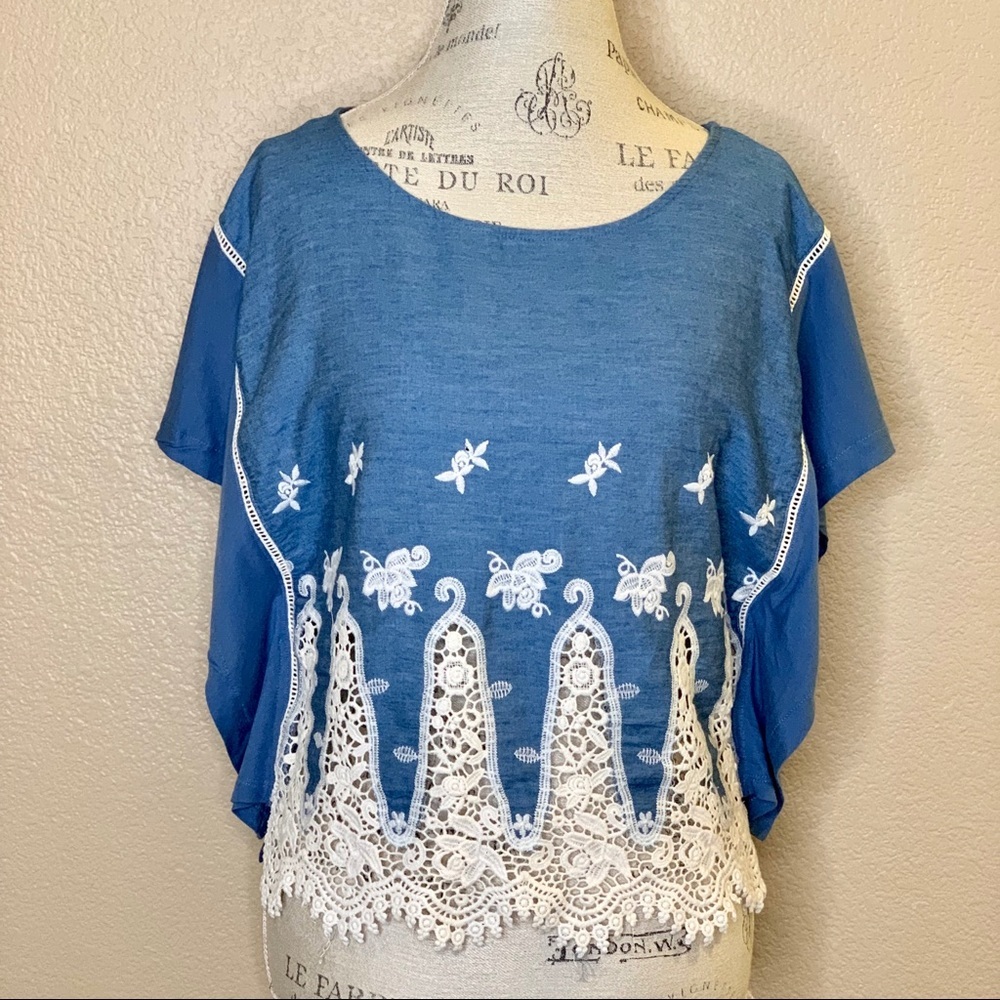 Zara Trafaluc ~ Chambray Crochet Top (NWOT)